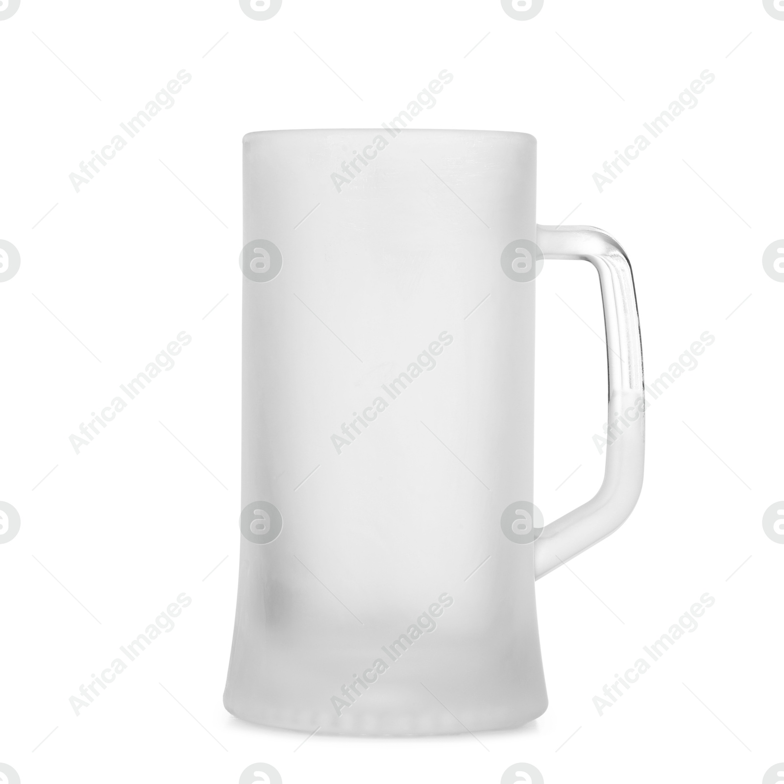 Photo of Empty frozen beer mug isolated on white