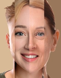 Image of Human face made of photos of different people. Collage of portraits of man and women of various ages. Unity, equality or uniqueness concepts