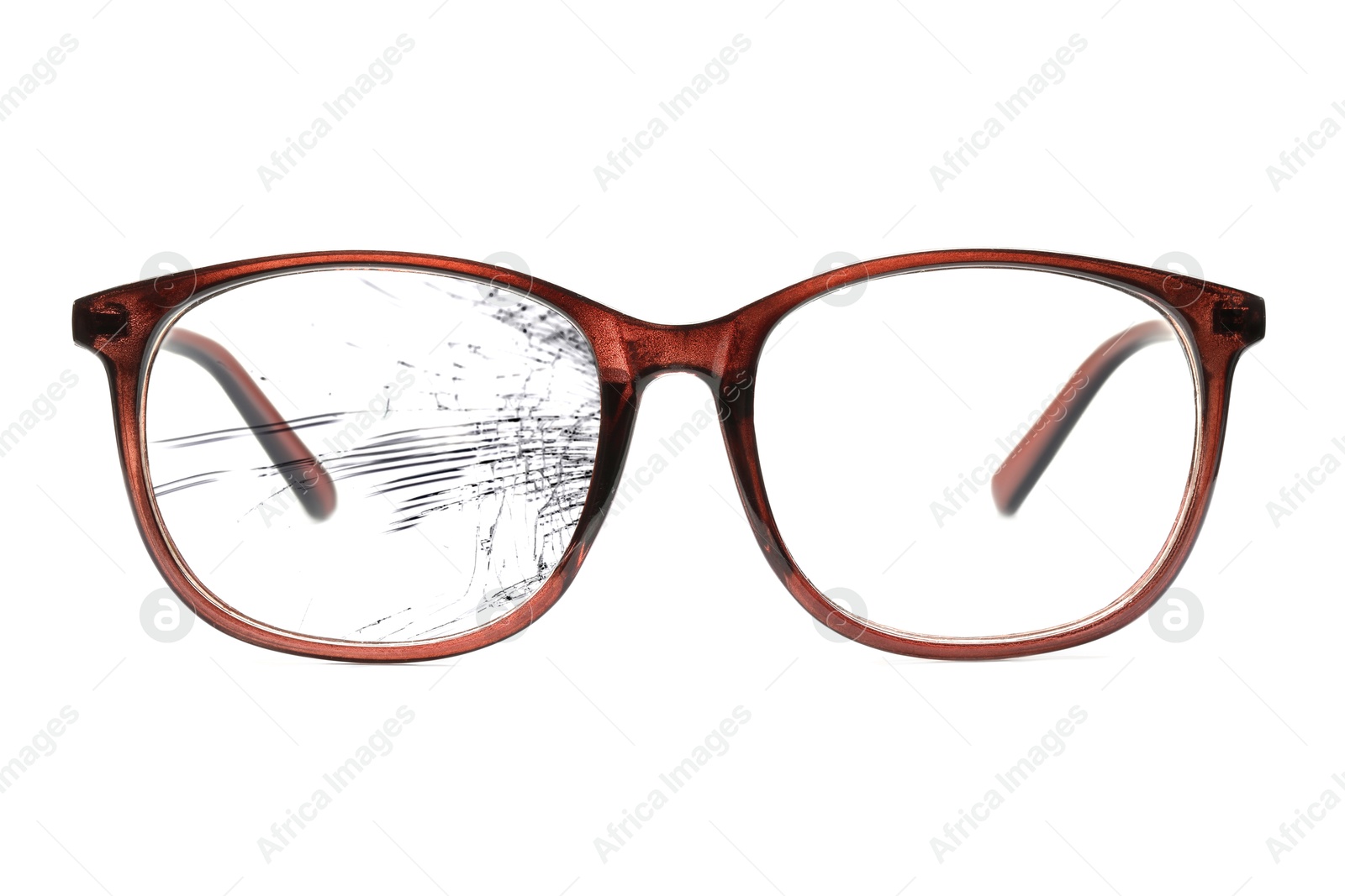 Image of Eyeglasses with one broken lens isolated on white