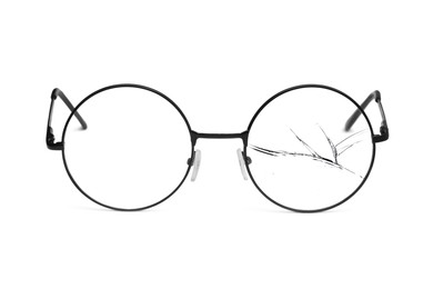 Image of Eyeglasses with one broken lens isolated on white