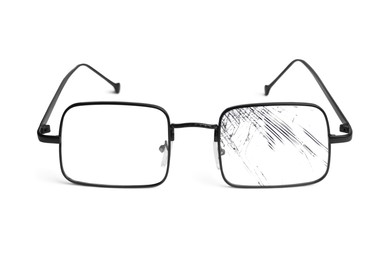 Image of Eyeglasses with one broken lens isolated on white