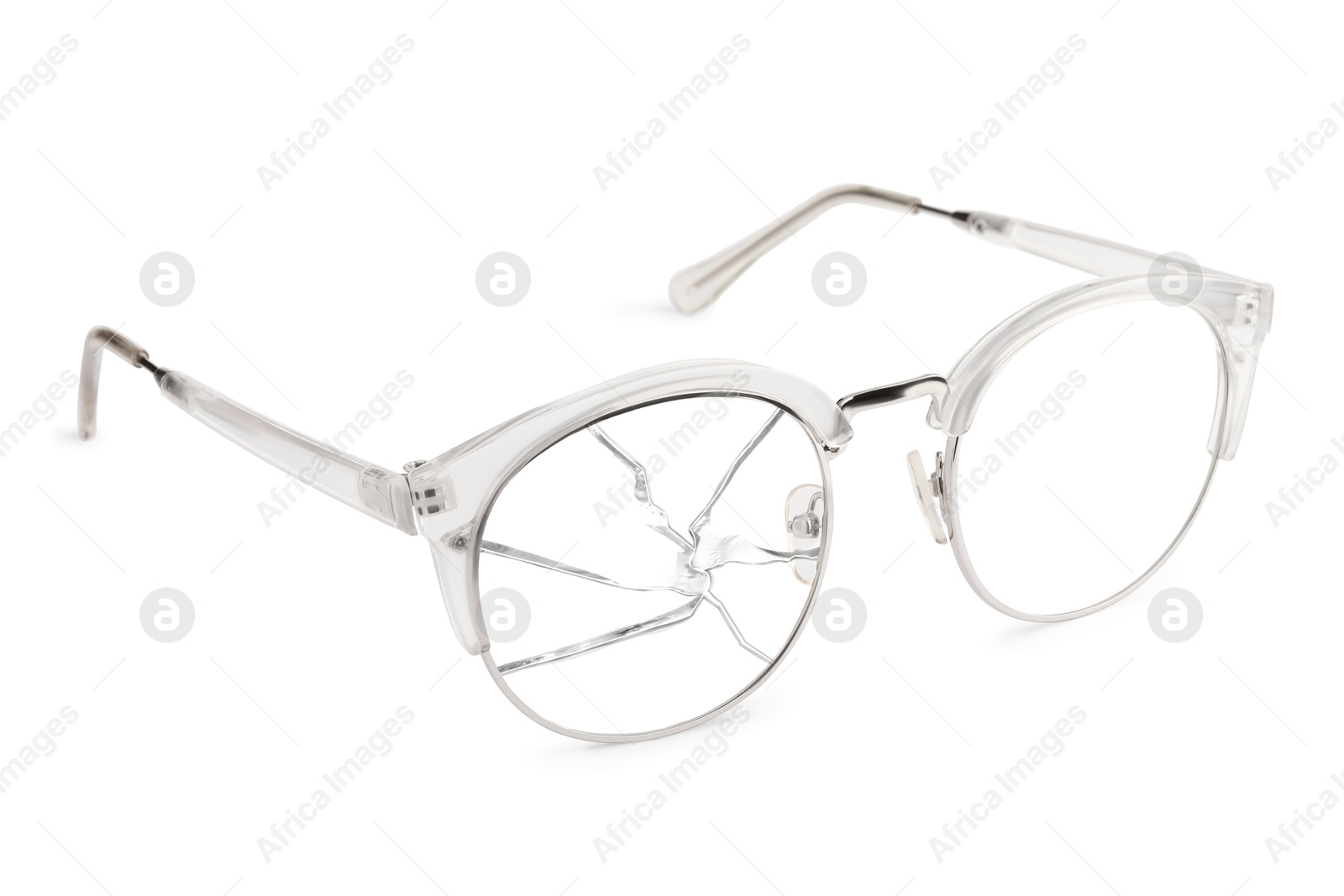 Image of Eyeglasses with one broken lens isolated on white