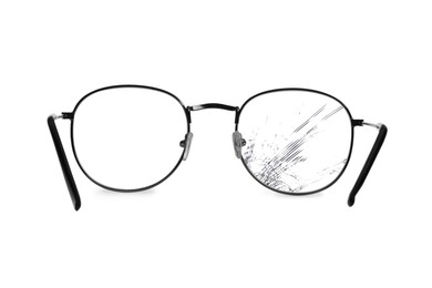 Image of Eyeglasses with one broken lens isolated on white