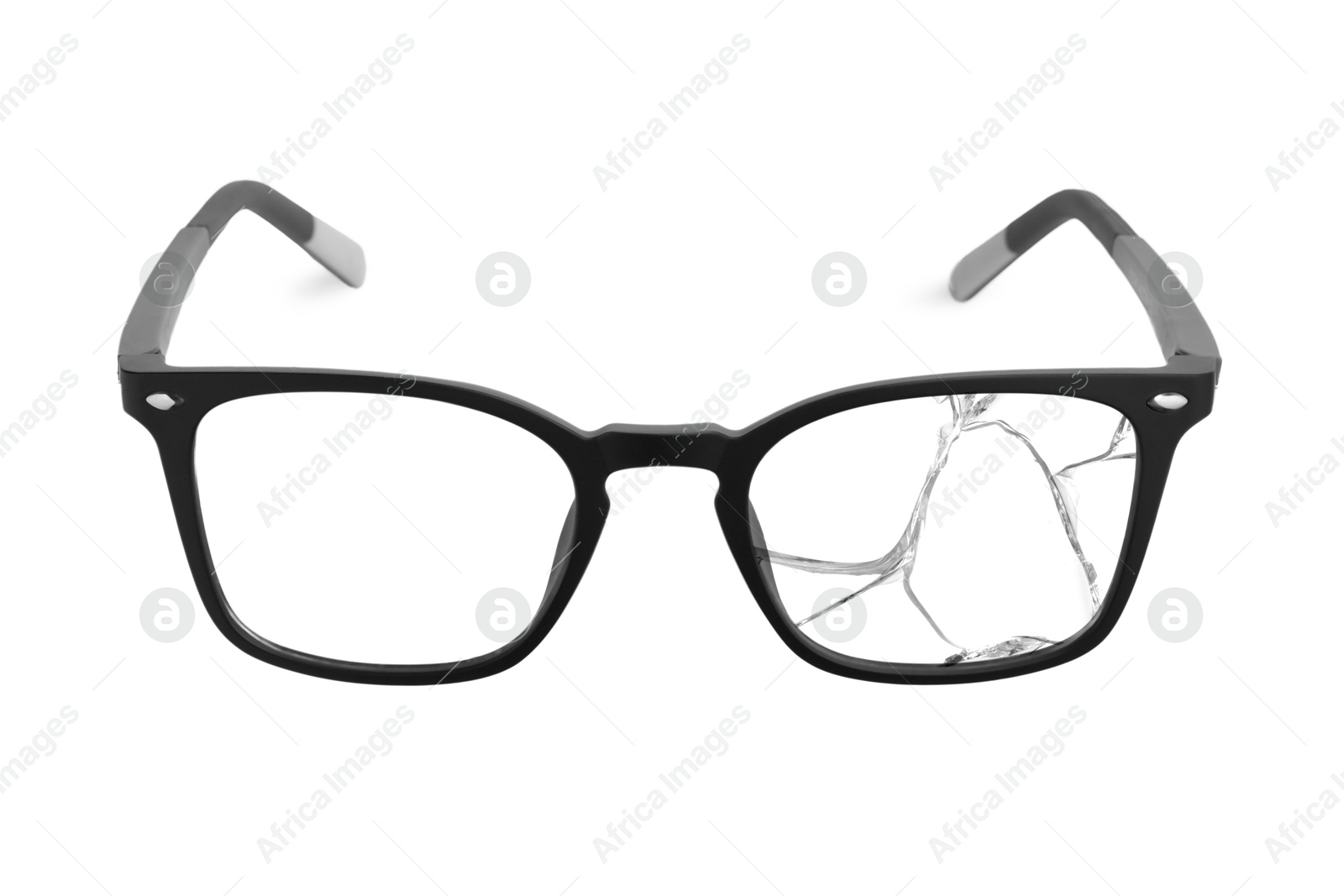 Image of Eyeglasses with one broken lens isolated on white