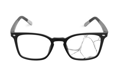 Image of Eyeglasses with one broken lens isolated on white