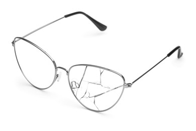 Image of Eyeglasses with one broken lens isolated on white