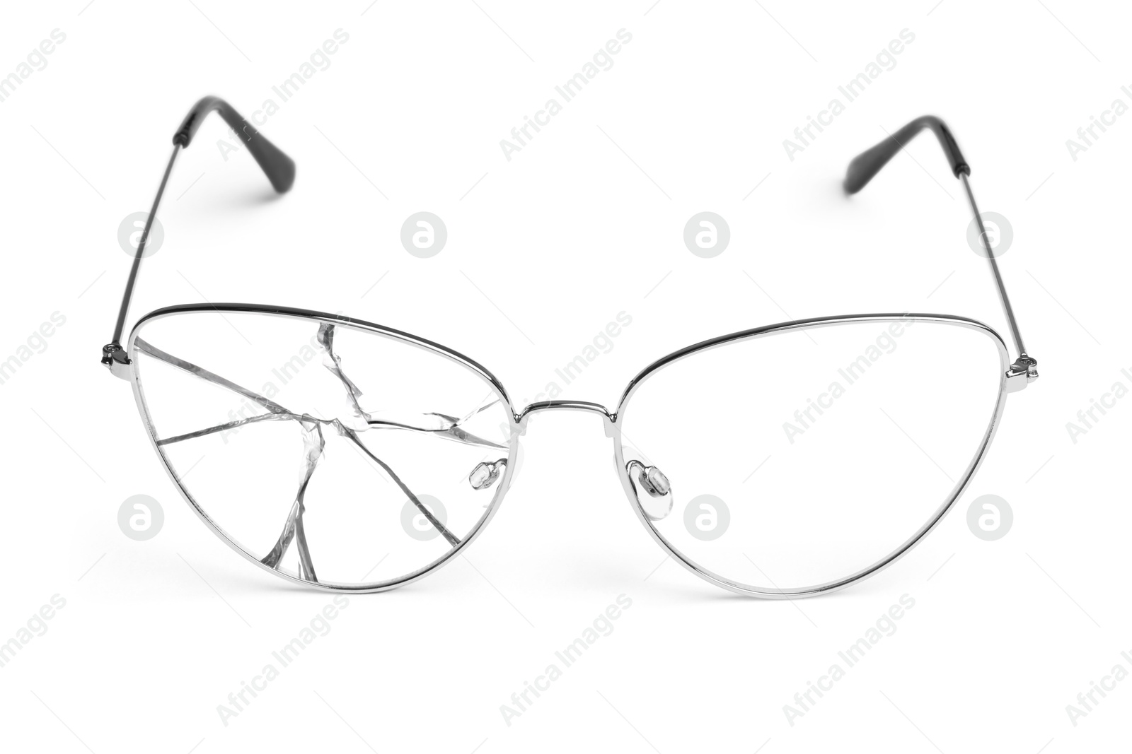 Image of Eyeglasses with one broken lens isolated on white