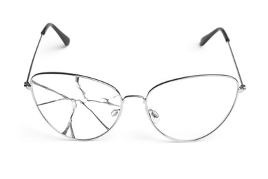 Image of Eyeglasses with one broken lens isolated on white