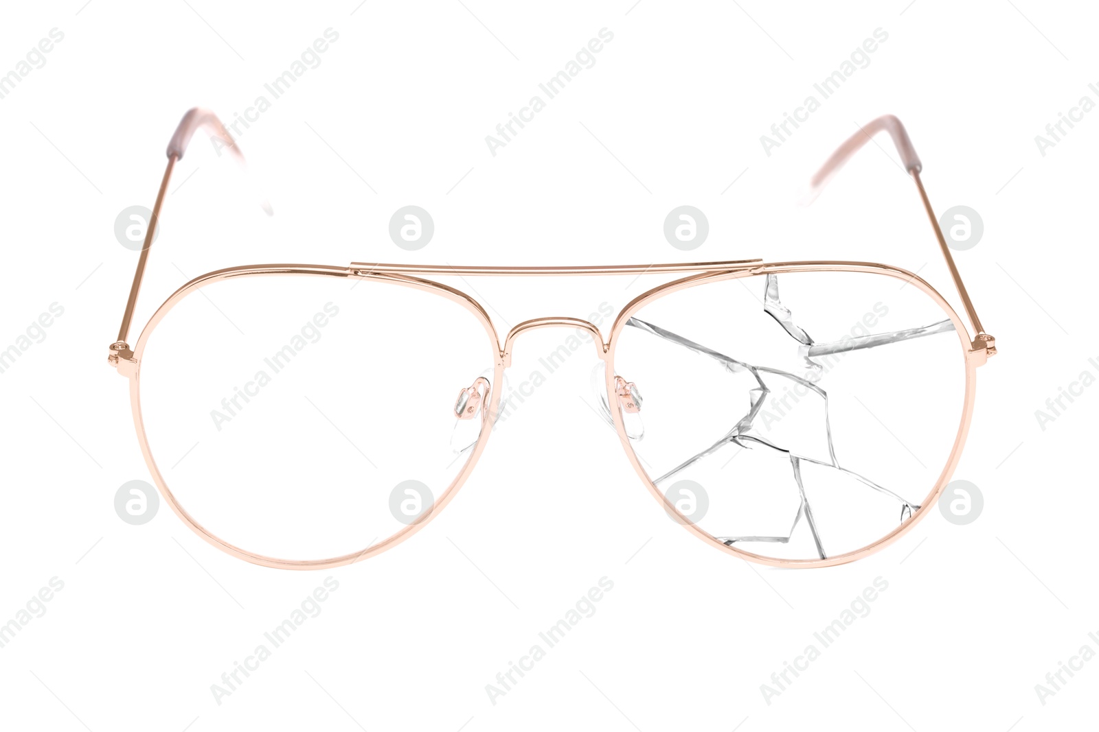 Image of Eyeglasses with one broken lens isolated on white