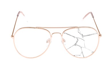 Image of Eyeglasses with one broken lens isolated on white