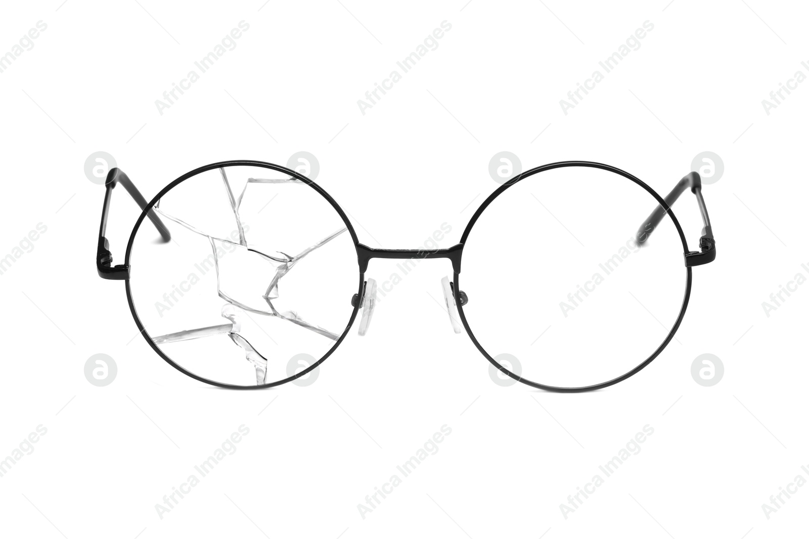 Image of Eyeglasses with one broken lens isolated on white