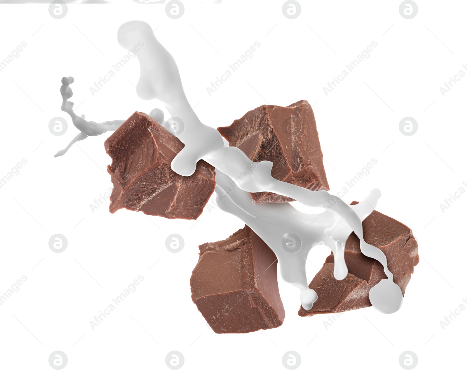 Image of Milkshake with pieces of chocolate on white background