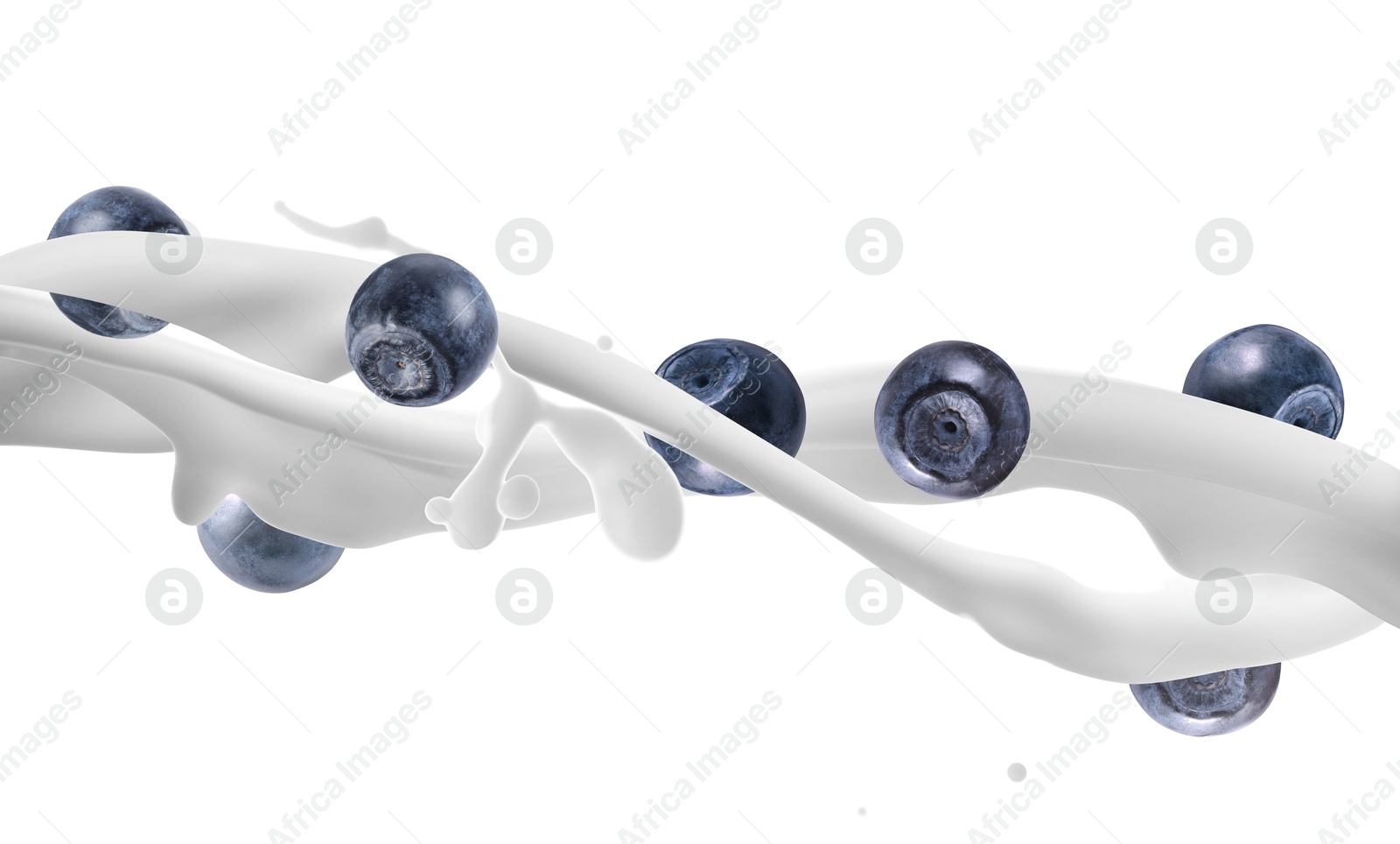 Image of Milkshake with fresh blueberries on white background