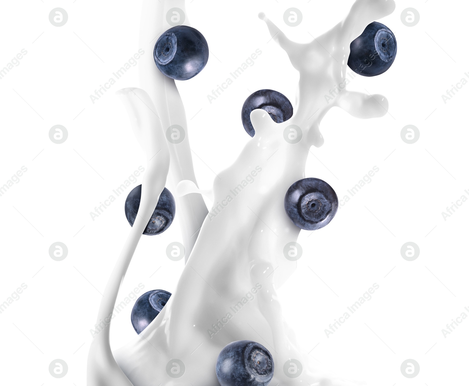 Image of Milkshake with fresh blueberries on white background