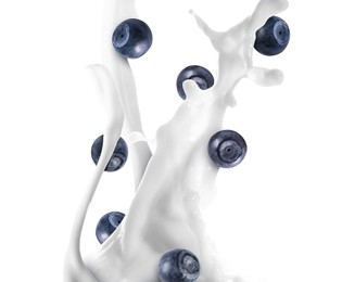 Image of Milkshake with fresh blueberries on white background