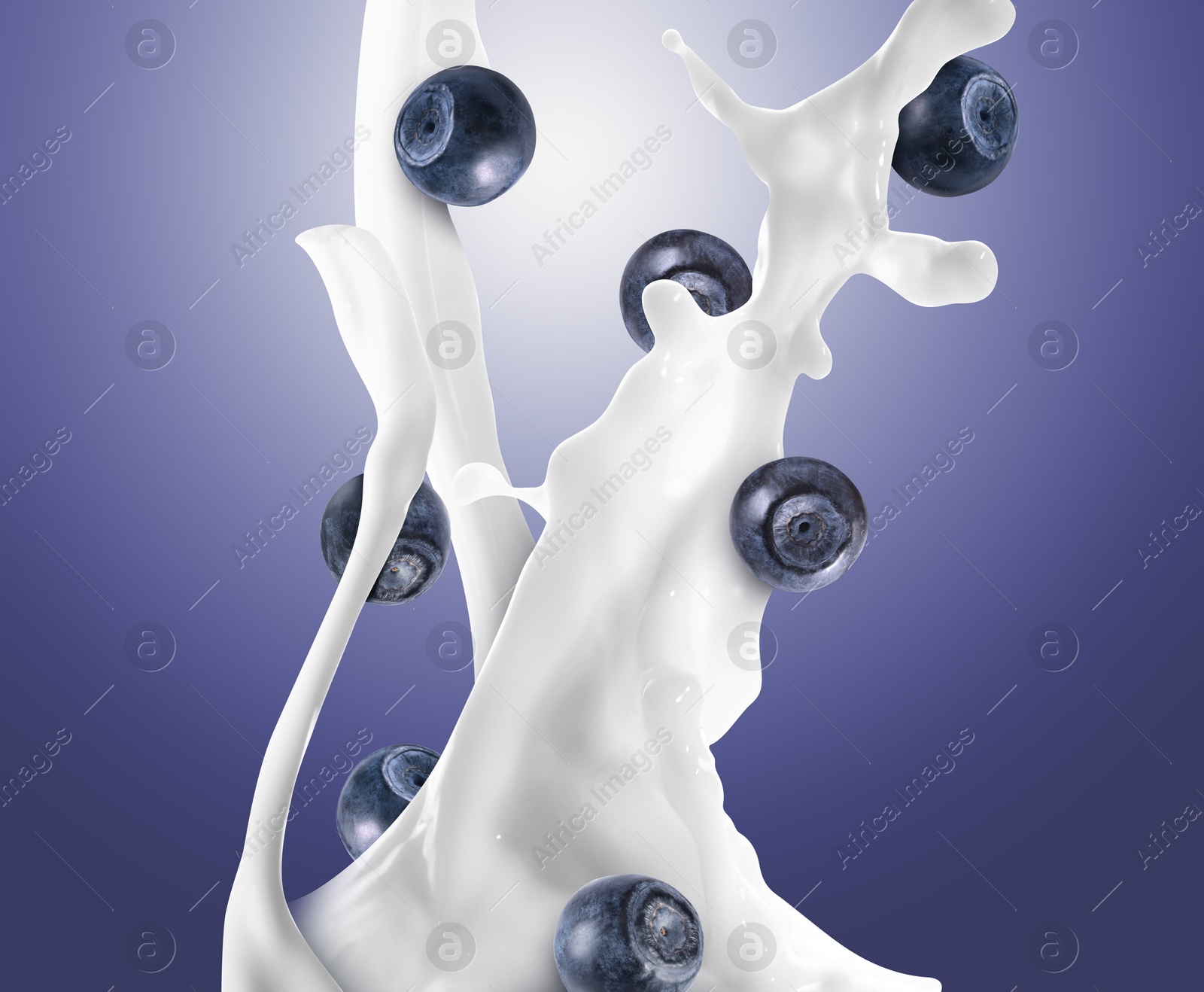 Image of Milkshake with fresh blueberries on blue gradient background