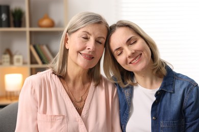 Photo of Family portrait of smiling mother and her daughter at home