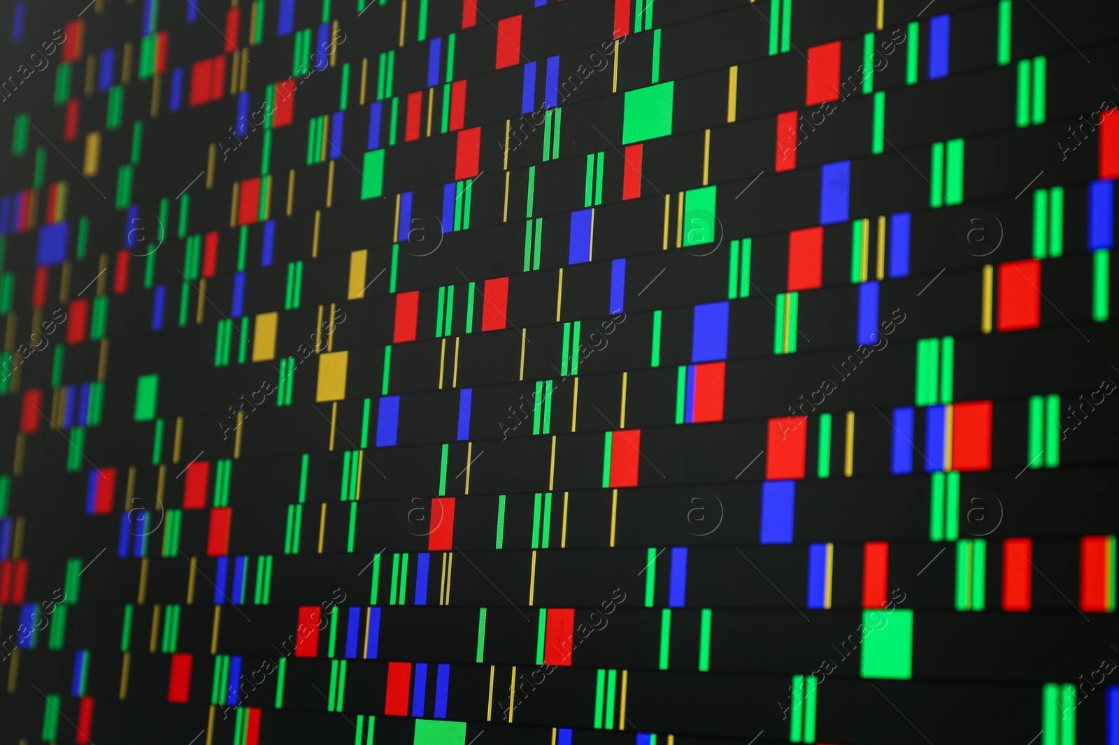 Photo of DNA analysis. Data with genetic information as background, closeup