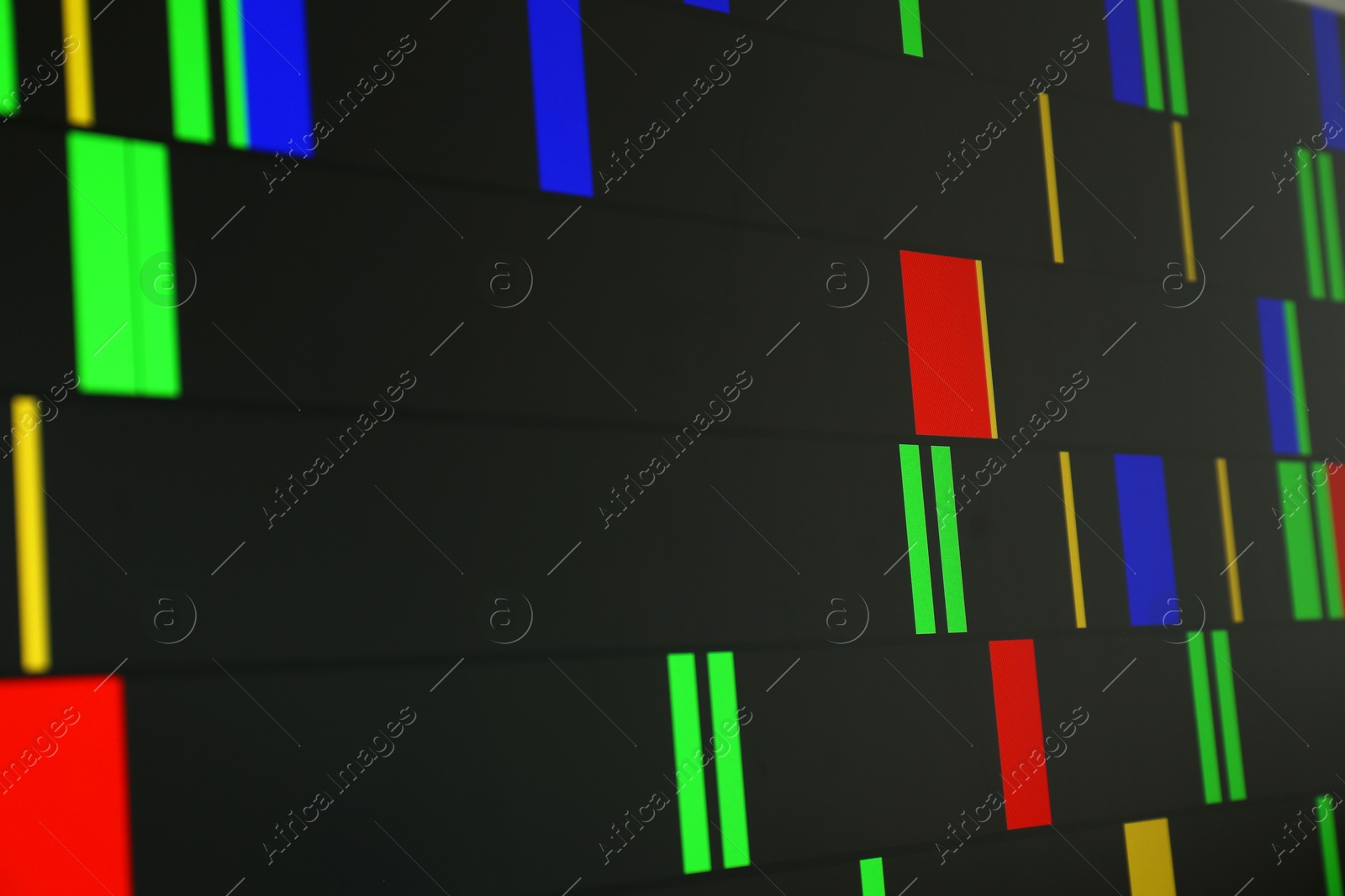 Photo of DNA analysis. Data with genetic information as background, closeup