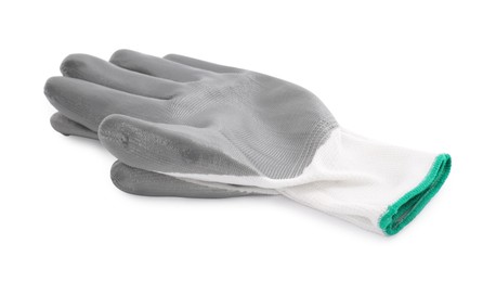 Photo of Protective gloves isolated on white. Safety equipment