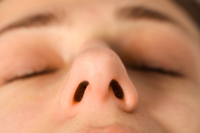 Photo of Woman with normal nasal septum, closeup view