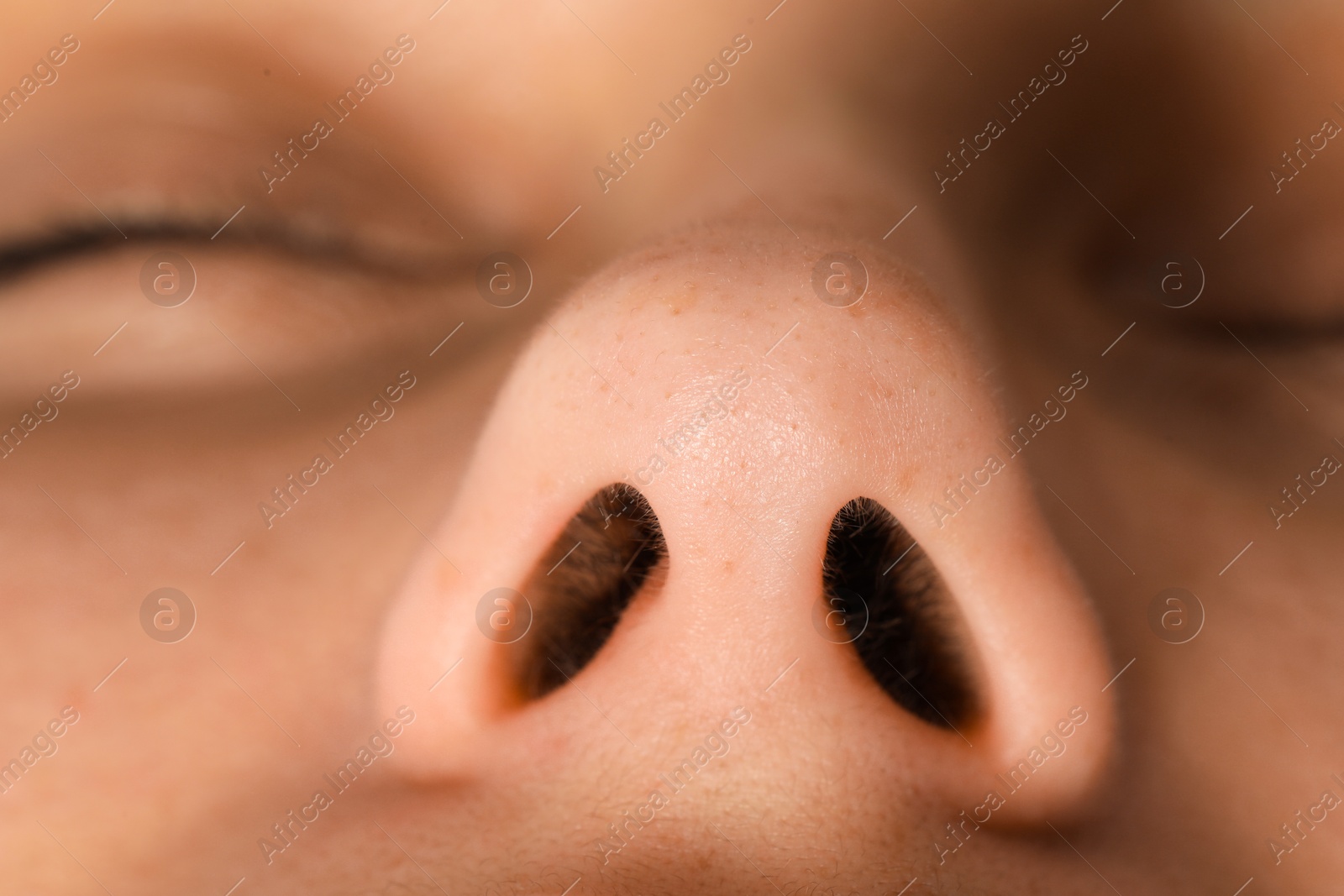 Photo of Woman with normal nasal septum, closeup view