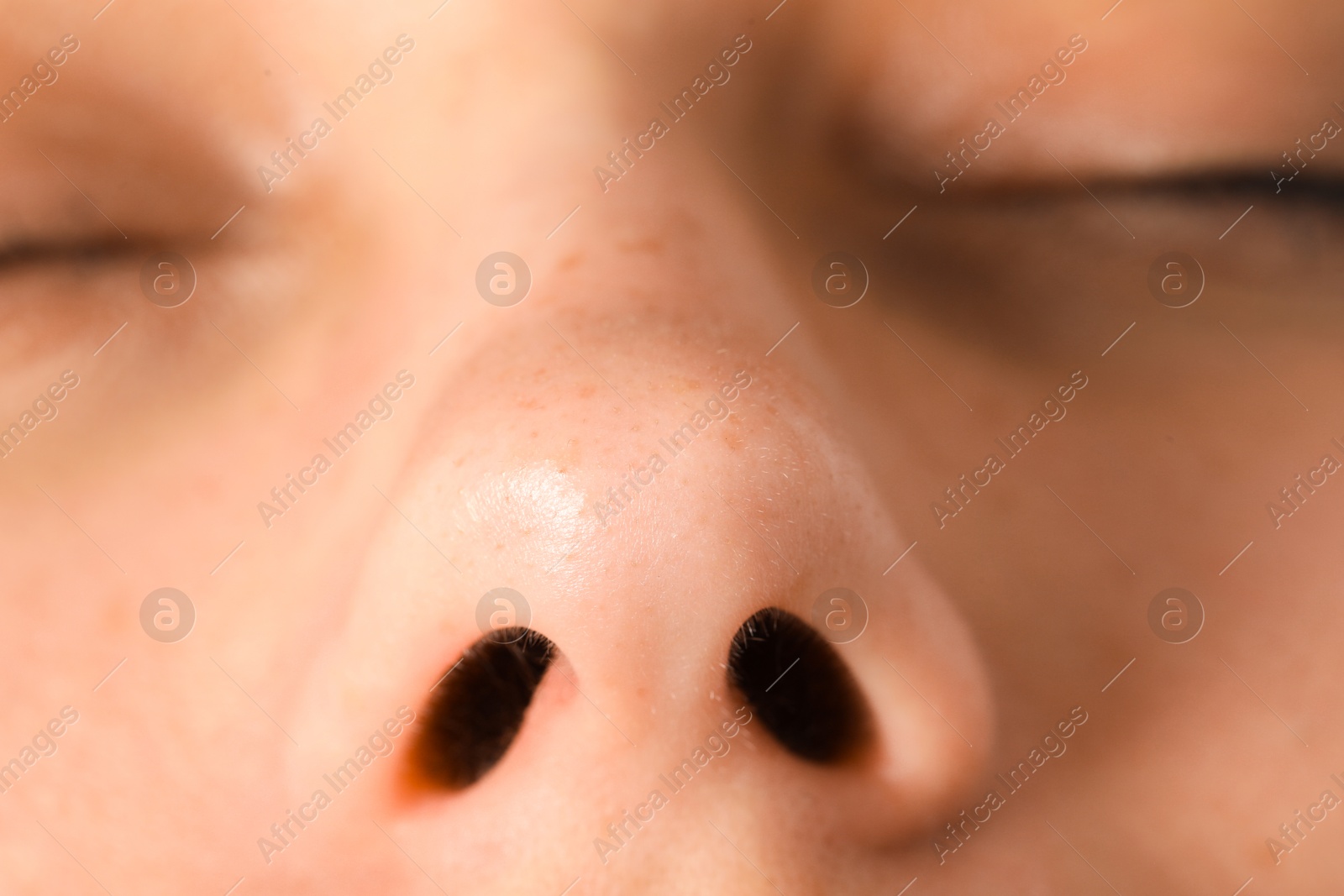 Photo of Woman with normal nasal septum, closeup view