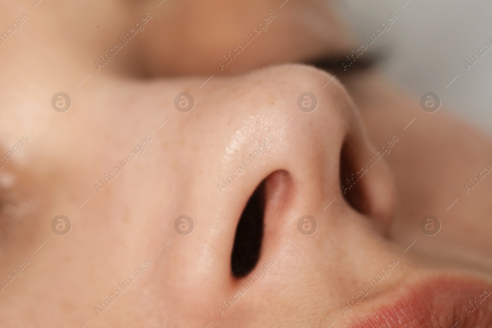 Photo of Woman with normal nasal septum, closeup view