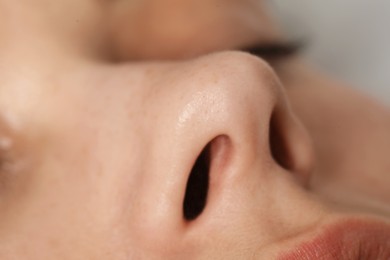 Woman with normal nasal septum, closeup view