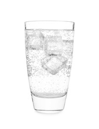 Photo of Glass of refreshing soda water isolated on white