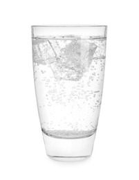 Photo of Glass of refreshing soda water isolated on white