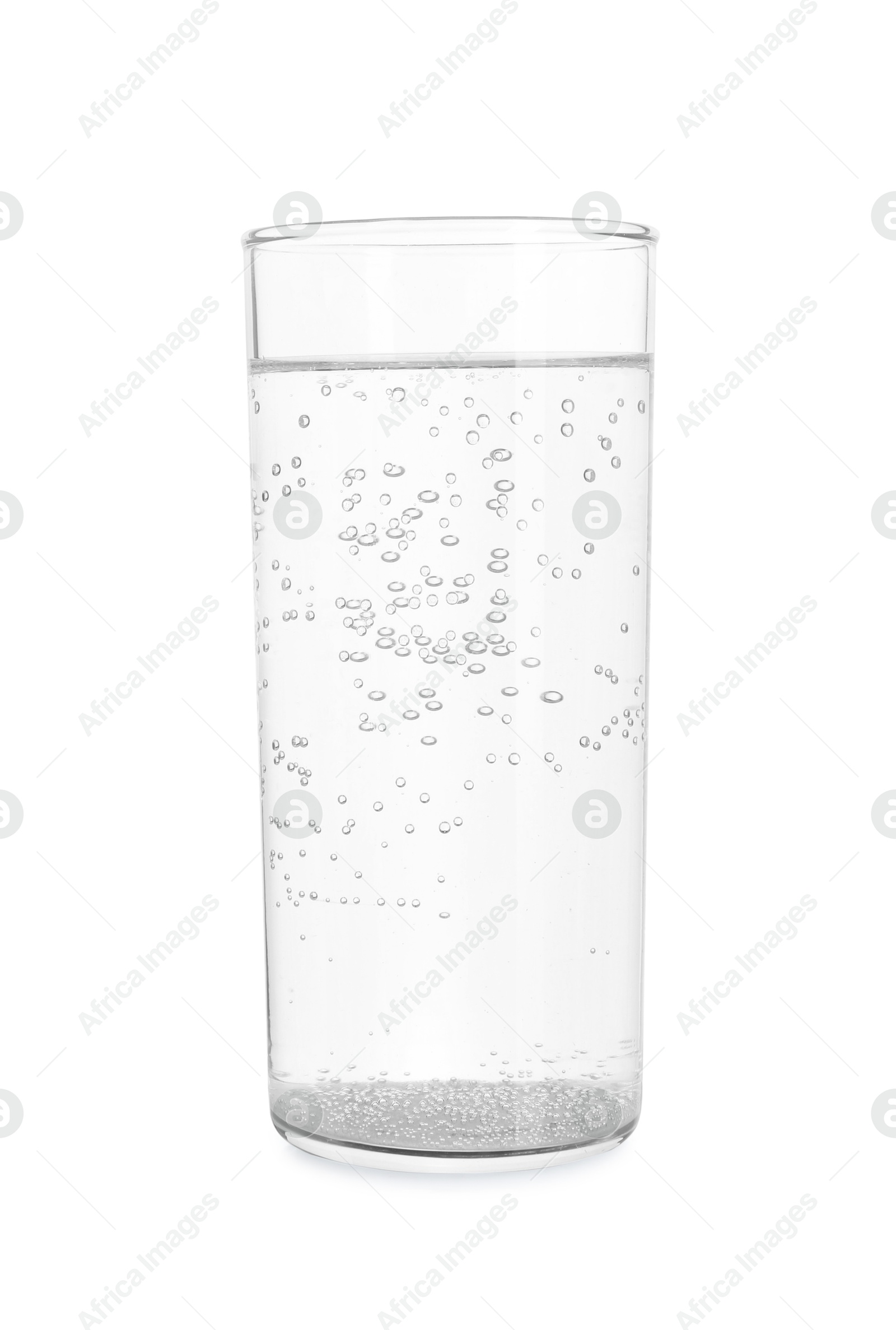 Photo of Glass of refreshing soda water isolated on white