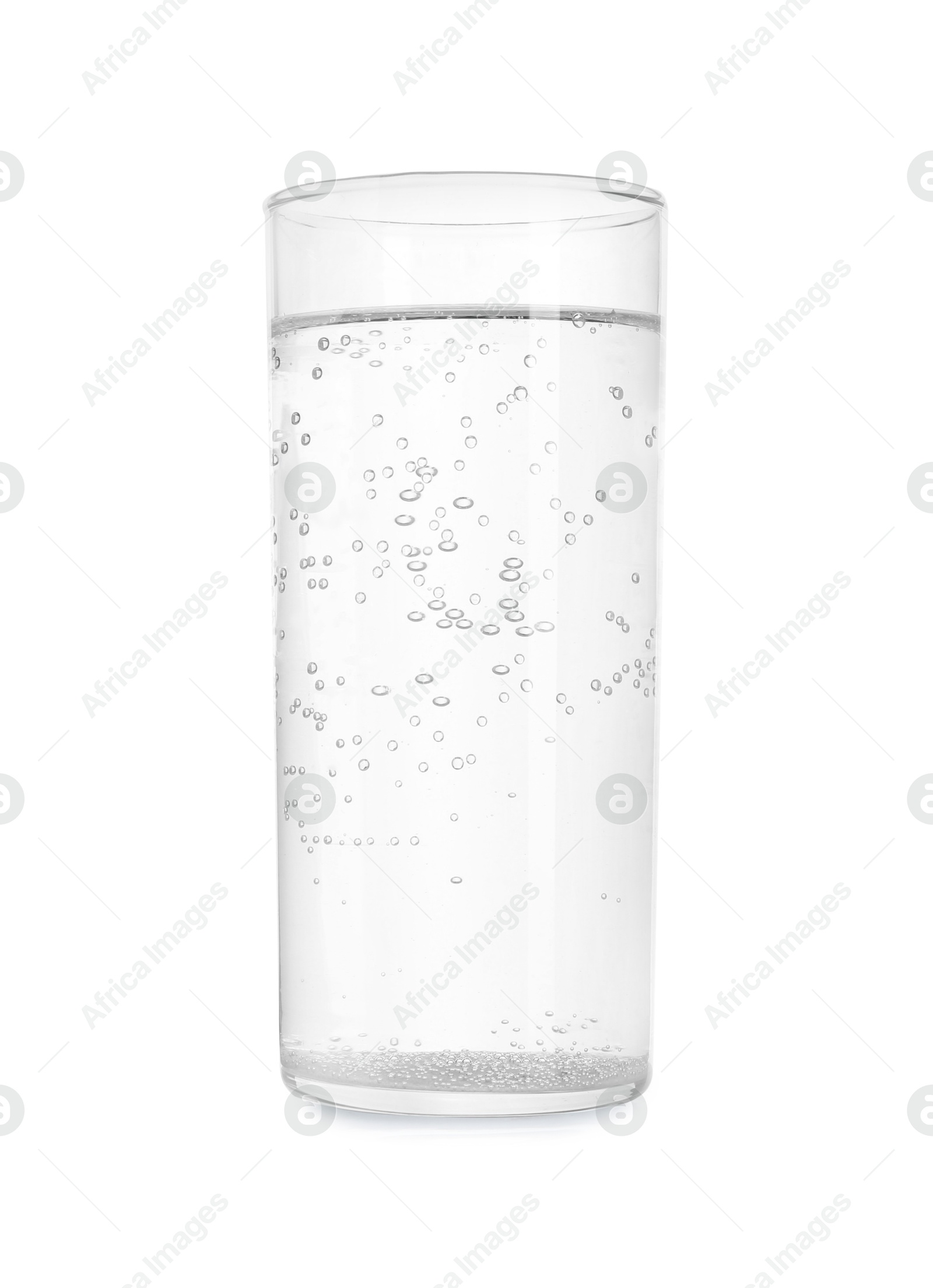 Photo of Glass of refreshing soda water isolated on white