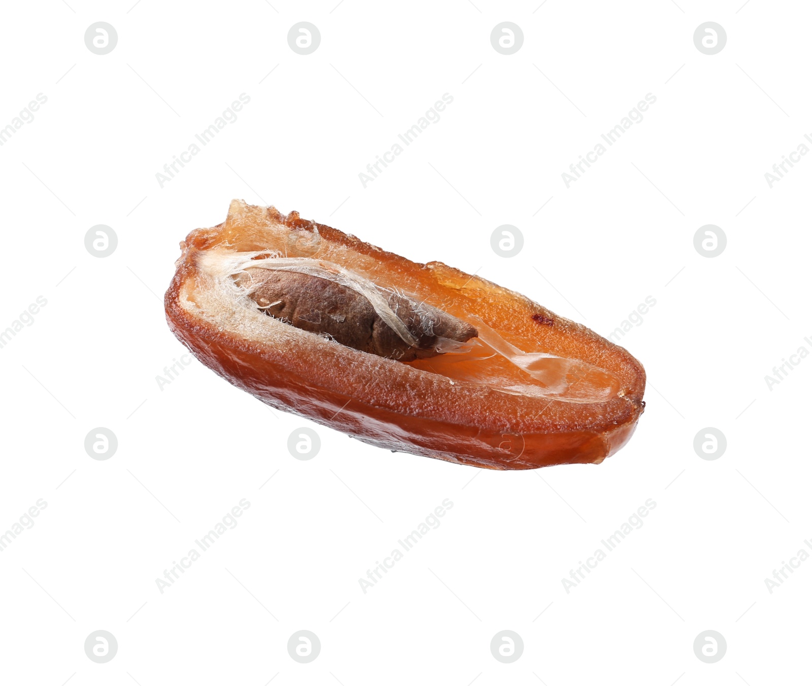 Photo of Half of tasty dried date isolated on white