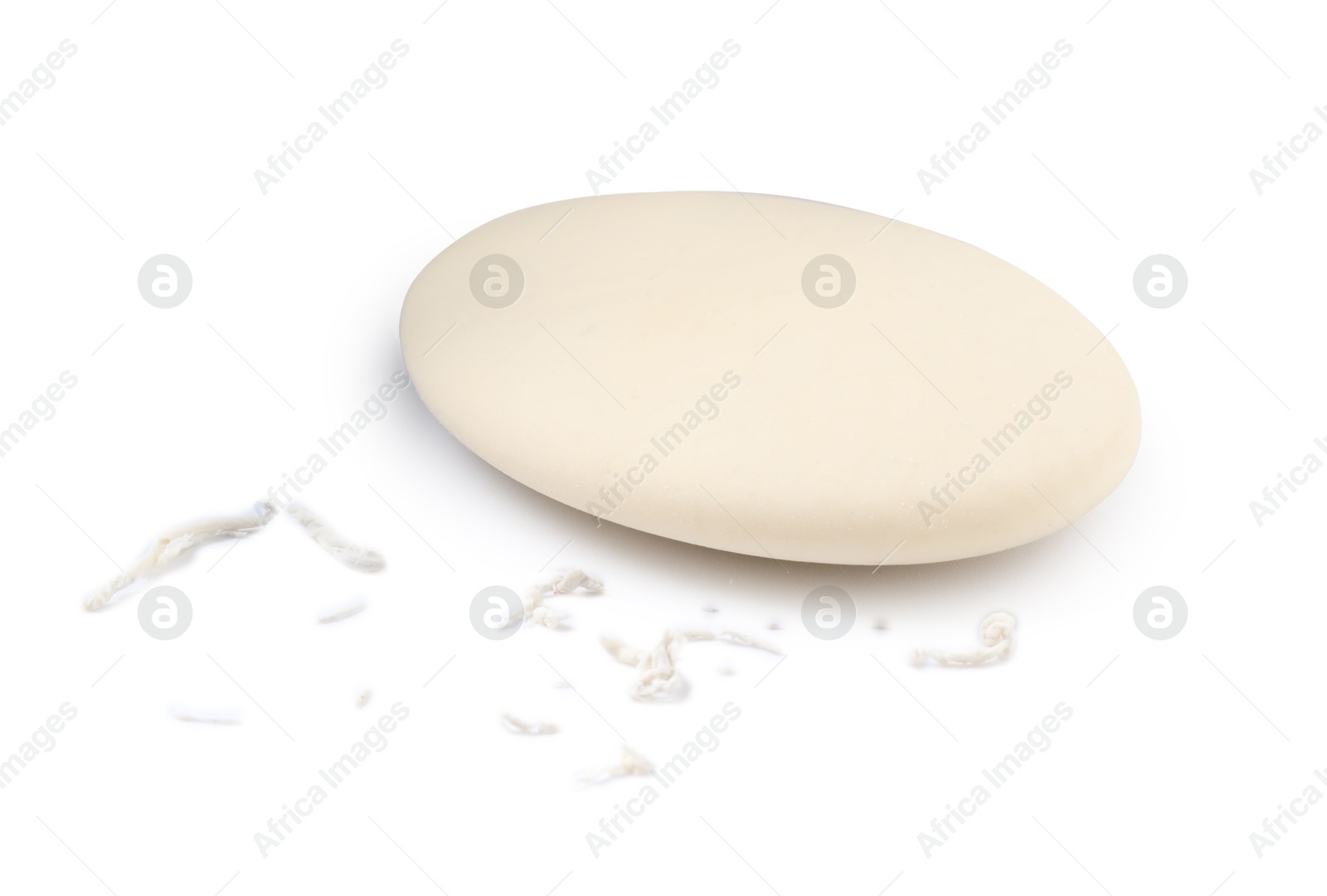 Photo of One eraser and scraps isolated on white