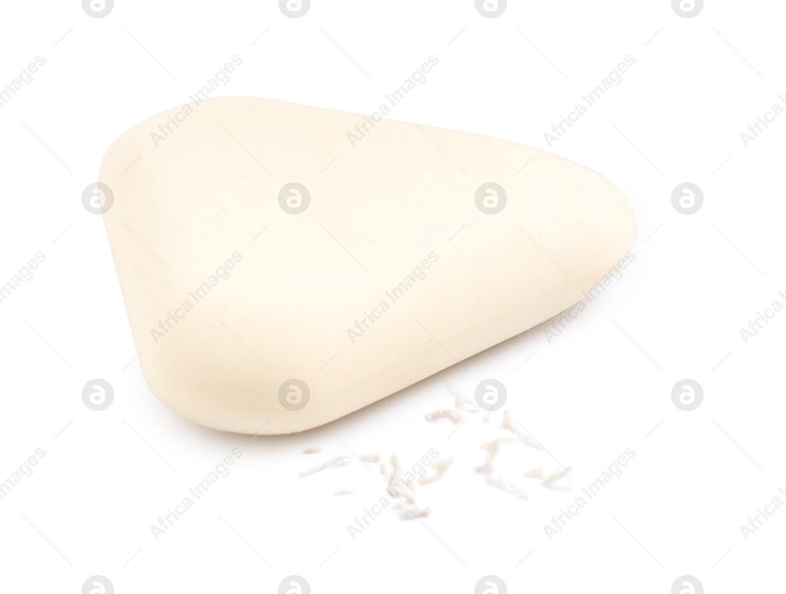 Photo of One eraser and scraps isolated on white