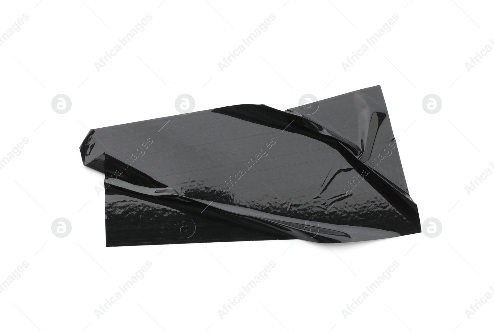 Photo of Strip of black adhesive tape isolated on white, top view