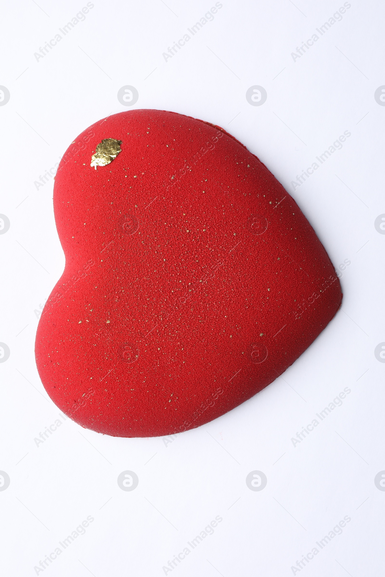 Photo of Heart shaped chocolate isolated on white, top view