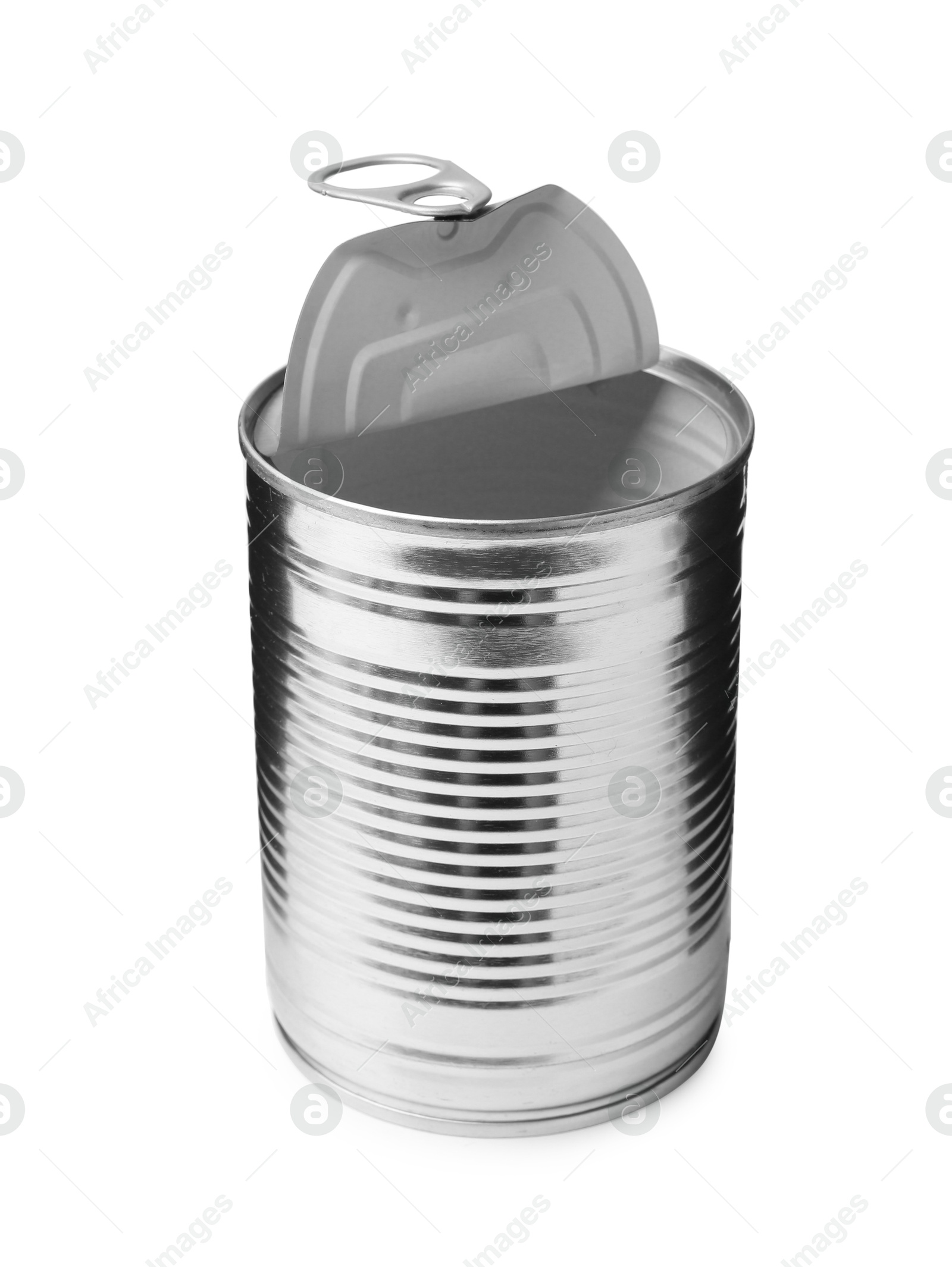 Photo of One open tin can isolated on white