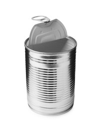 Photo of One open tin can isolated on white