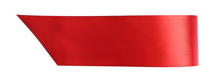 Photo of Red ribbon bookmark isolated on white, top view