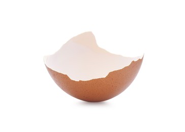 Photo of Piece of cracked eggshell isolated on white