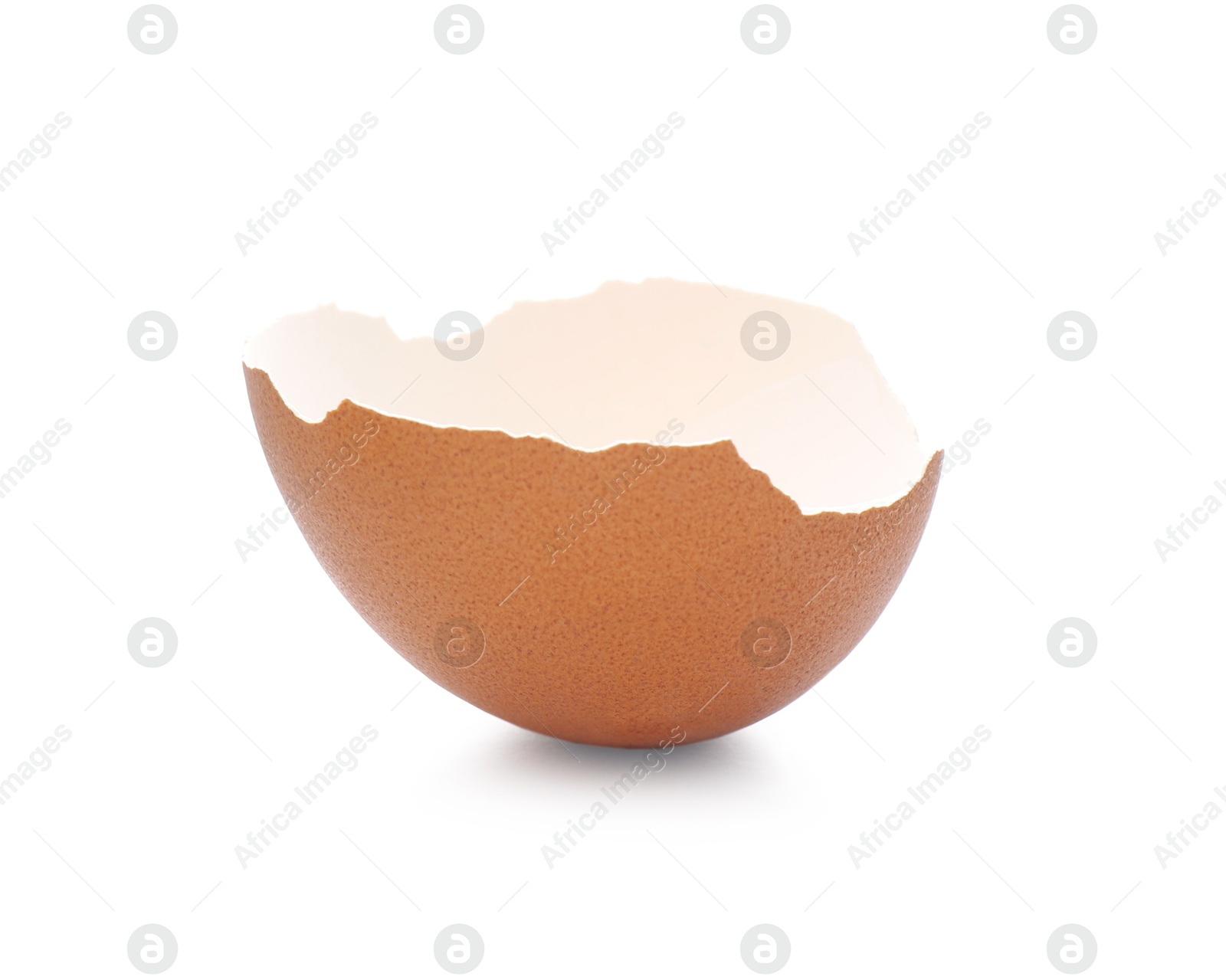 Photo of Piece of cracked eggshell isolated on white