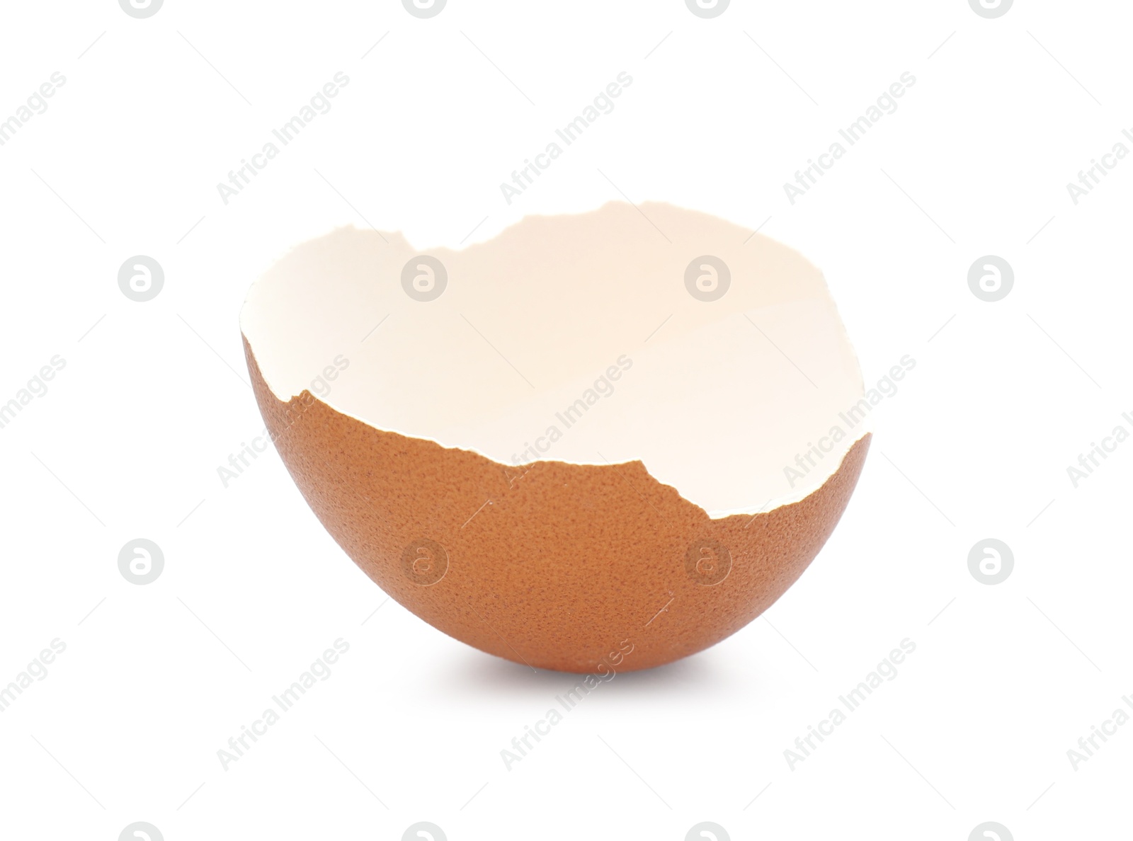 Photo of Piece of cracked eggshell isolated on white