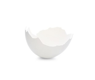 Photo of Piece of cracked eggshell isolated on white