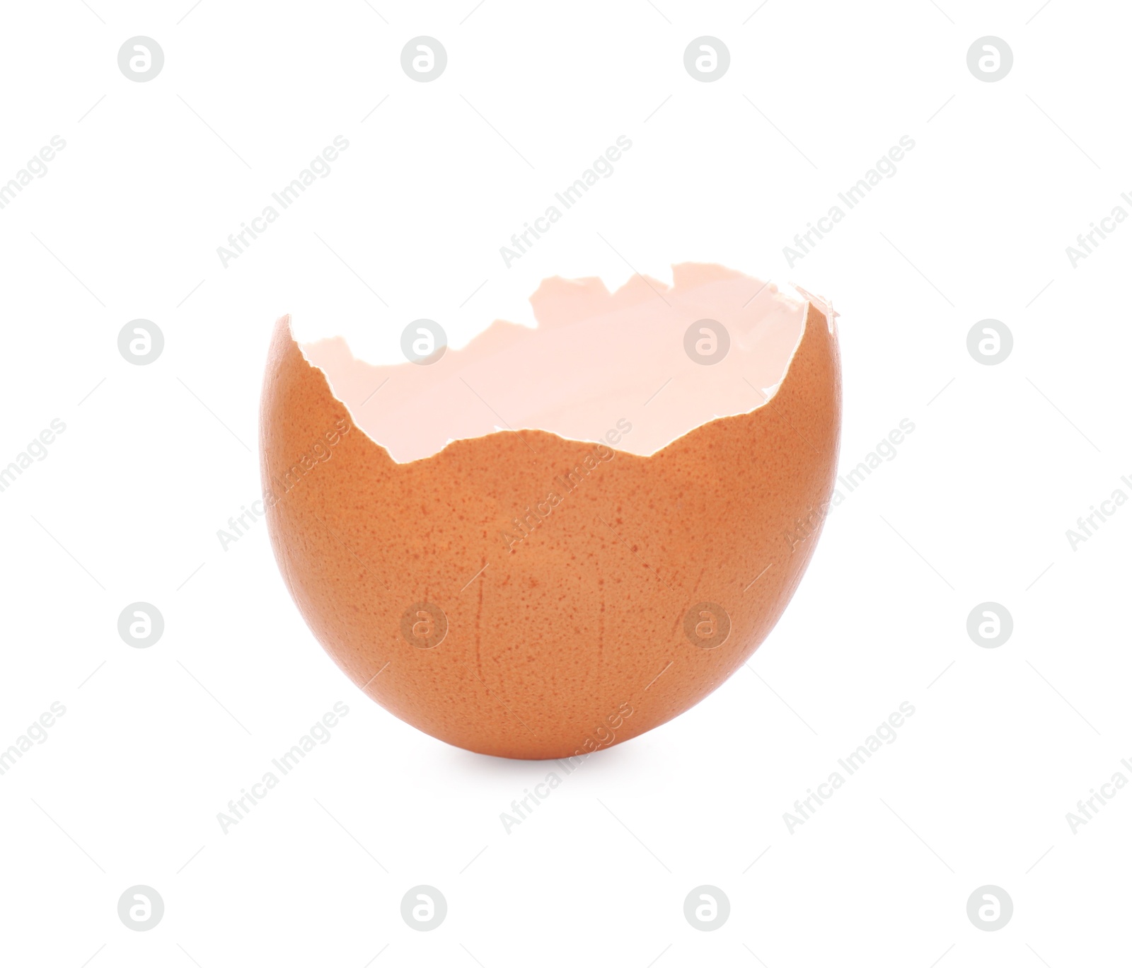 Photo of Piece of cracked eggshell isolated on white