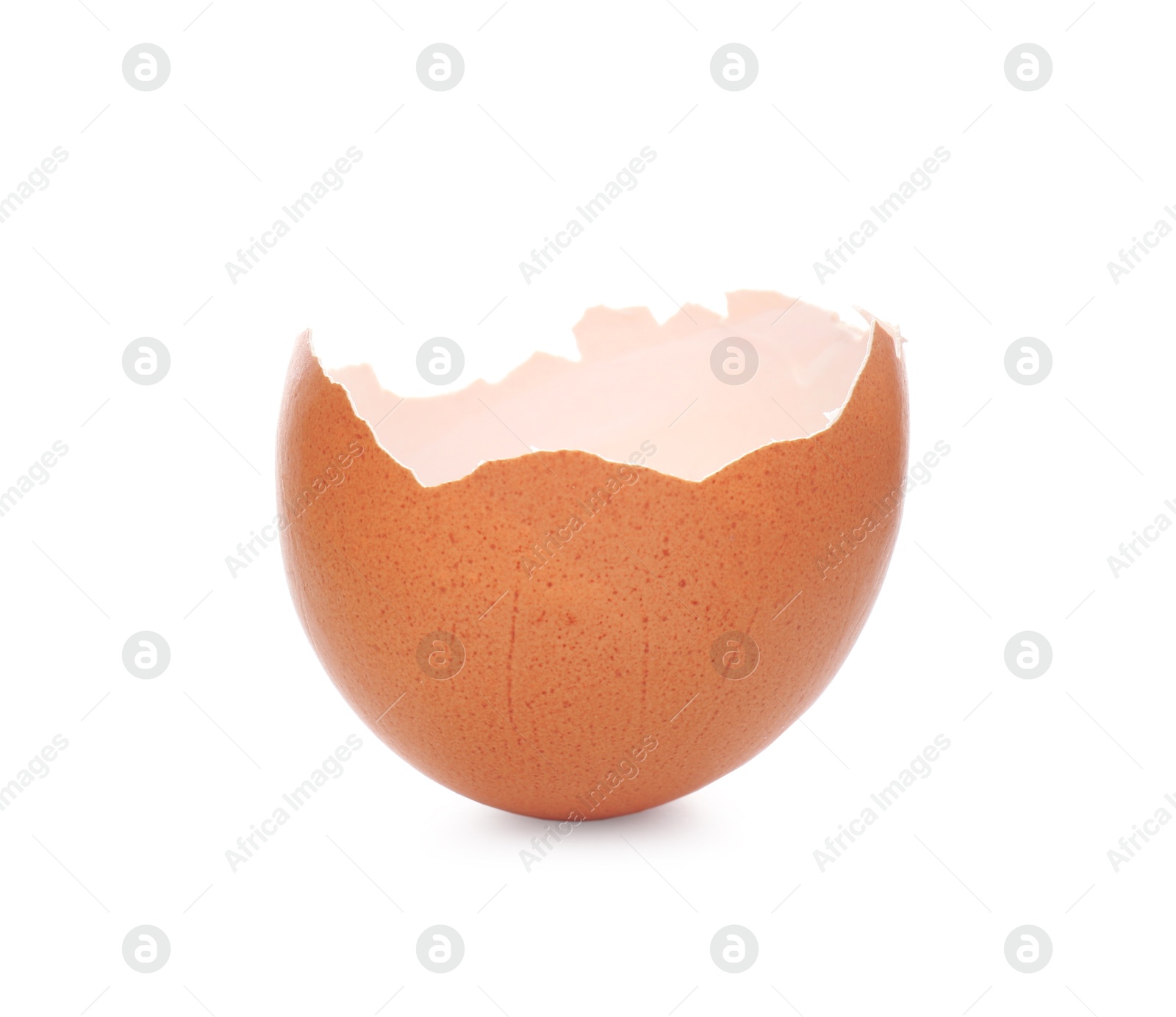 Photo of Piece of cracked eggshell isolated on white