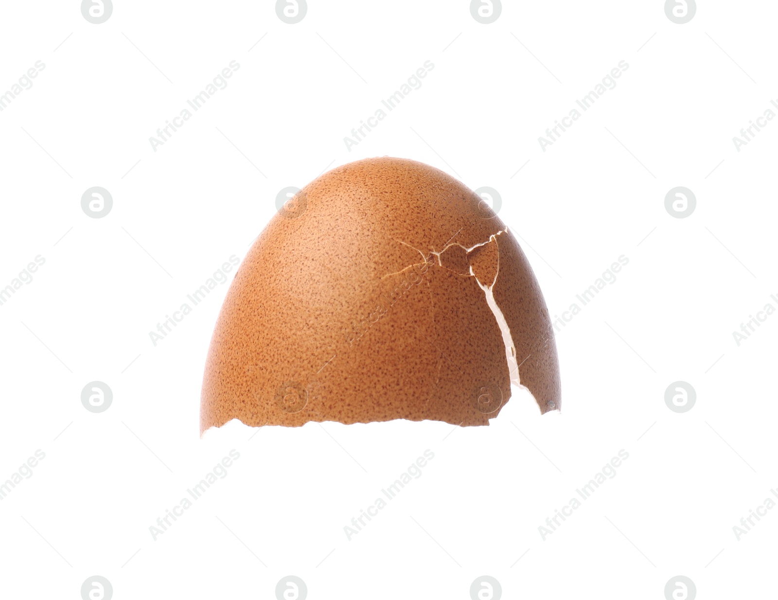 Photo of Piece of cracked eggshell isolated on white