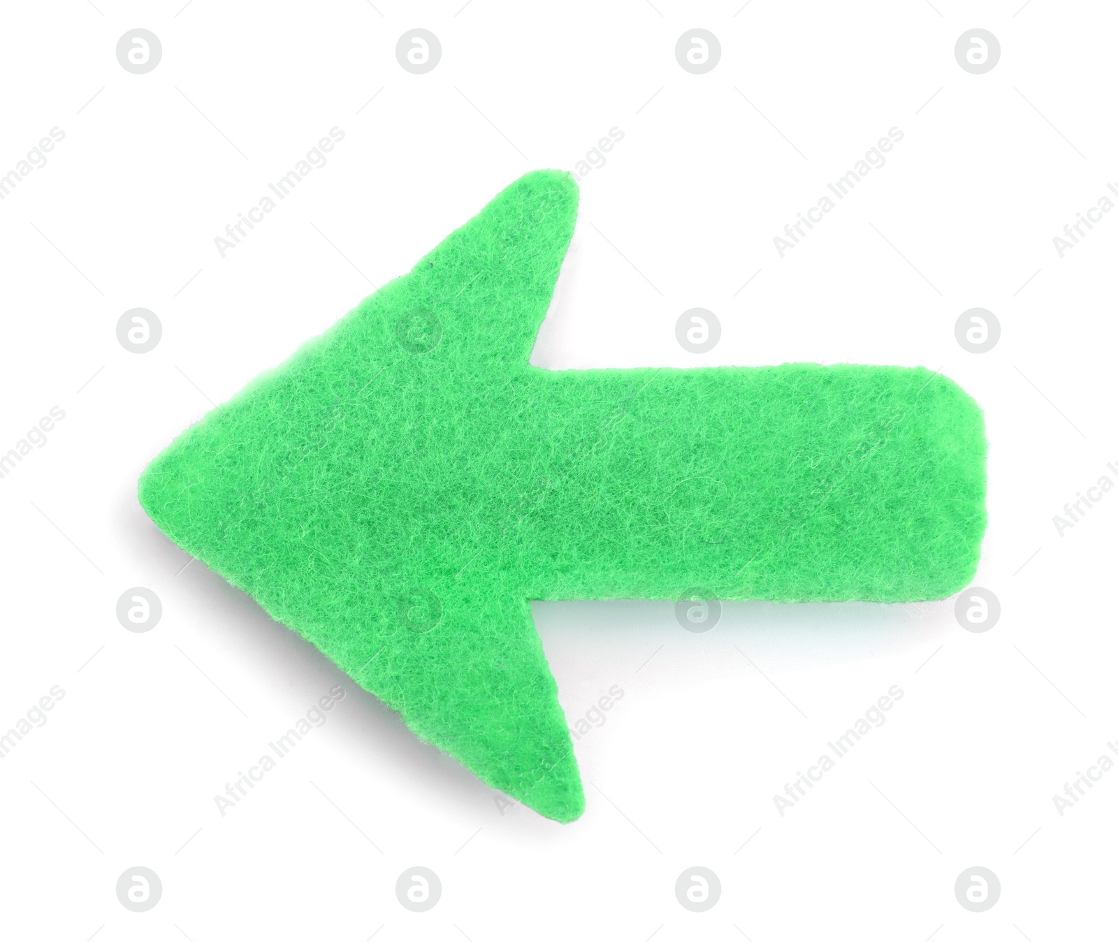 Photo of One green felt arrow isolated on white, top view