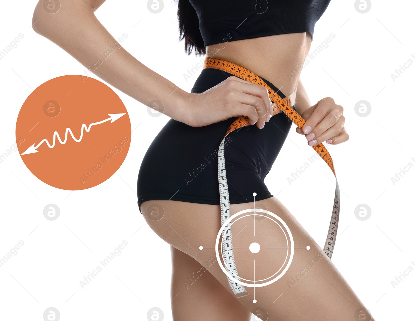 Image of Woman showing her beautiful body with smooth skin on white background, closeup. Weight loss and anti-cellulite treatment